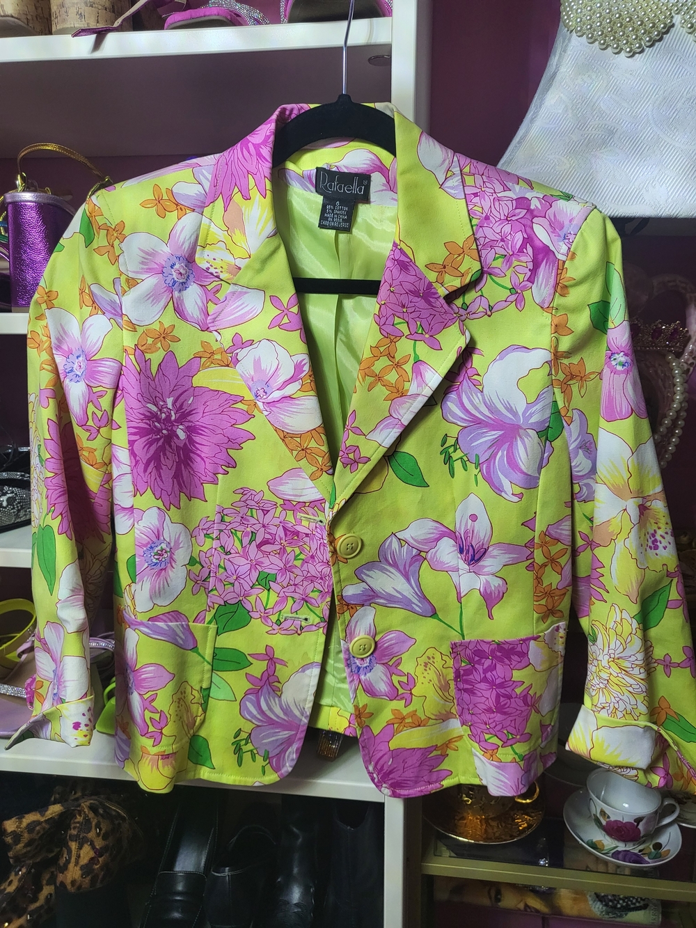 Rafaella Lime Green & Pink Floral Blazer